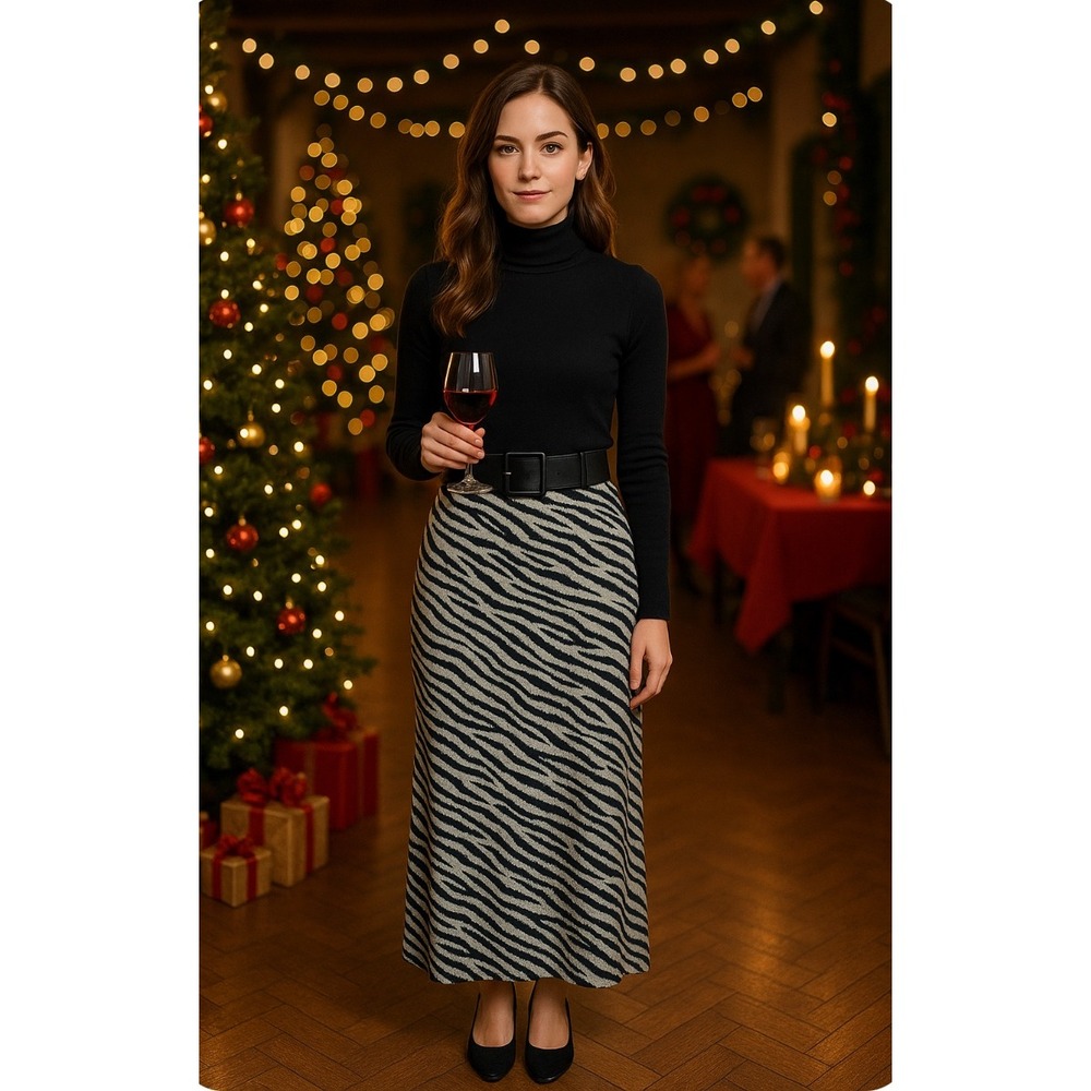 Liz Claiborne Collection Womens Size 12 Maxi Skirt Zebra Print Flowy Side Zip